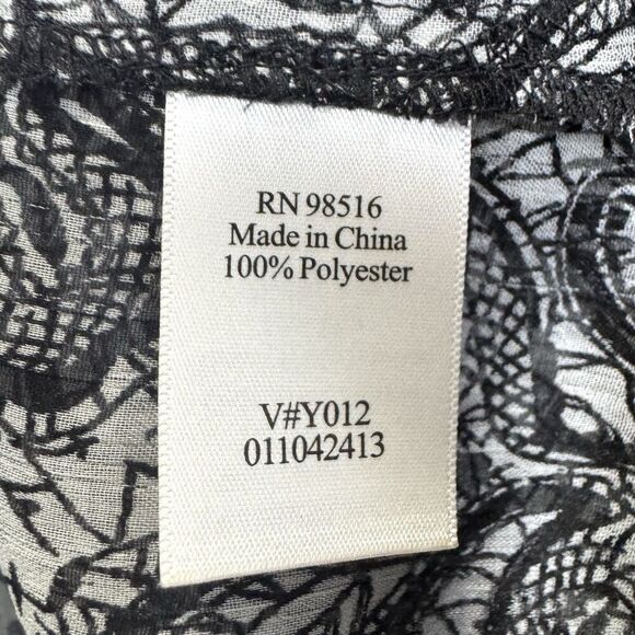 Coldwater Creek Floral Button Up Shirt 2x Chiffon Topper Black Roll Tab Sleeves - Picture 8 of 9